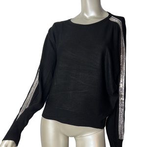 Carmen Marc Valvo Black Sweater Knit Long Sleeve Silver embellishments Sweater